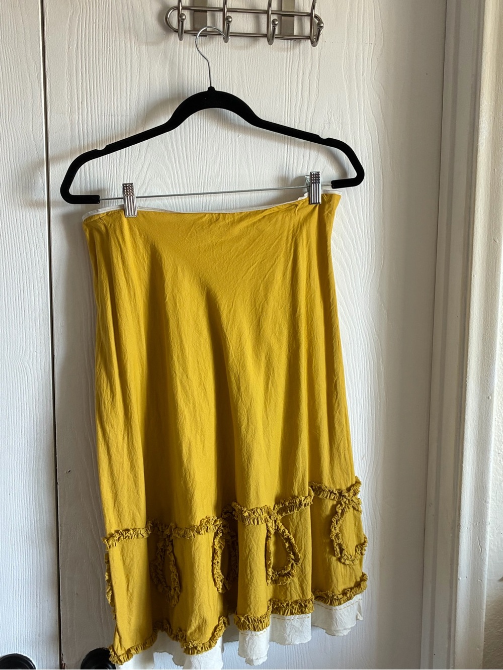 Anthropologie Aquarius Size M Ruffle Tiered Midi Skirt Mustard Yellow Boho - Picture 6 of 10
